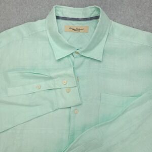 Tommy Bahama Linen Shirt‎ Men's XL Aqua Green Long Sleeve  Relax Beach